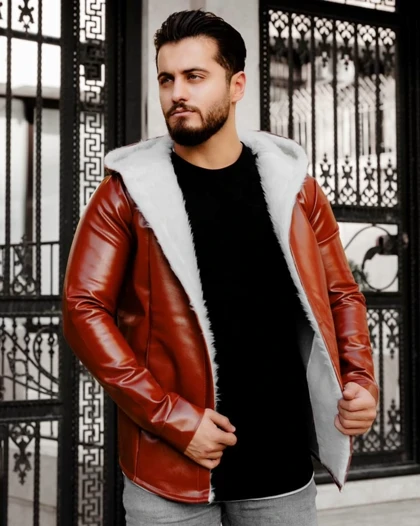 هودی چرمی لبه خز