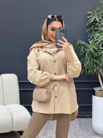 مانتو لینن آستین کش دو جیب