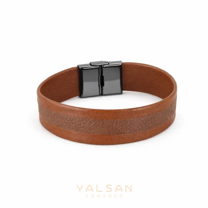 دستبند مردانه چرم یلسان مدل جاسمین کد 150-MC