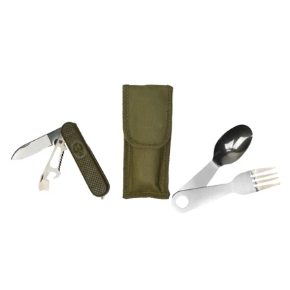 ست قاشق چنگال استیل به همراه چاقو چندکاره کمپینگ مدل Bag-404F0706
