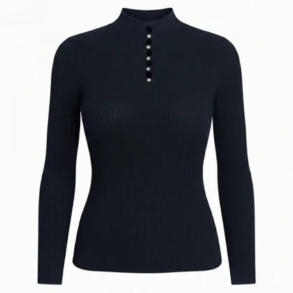 بافت آستین بلند نگین‌دار سورمه ای