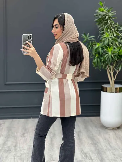 مانتو کتی راه راه دو جیب