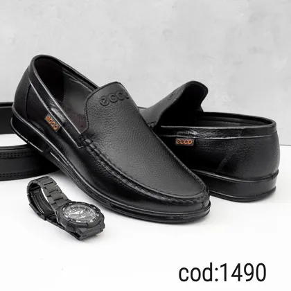 کفش چرم طبیعی تبریز مردانه کالج تمام مشکی - کد ecco 1490