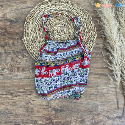 تاپ شلوارک نخی طرح گل و فیل