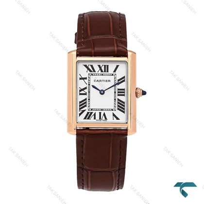 ساعت کارتیر تانک زنانه رزگلد بند چرم قهوه ای متوسط Cartier-6859-L