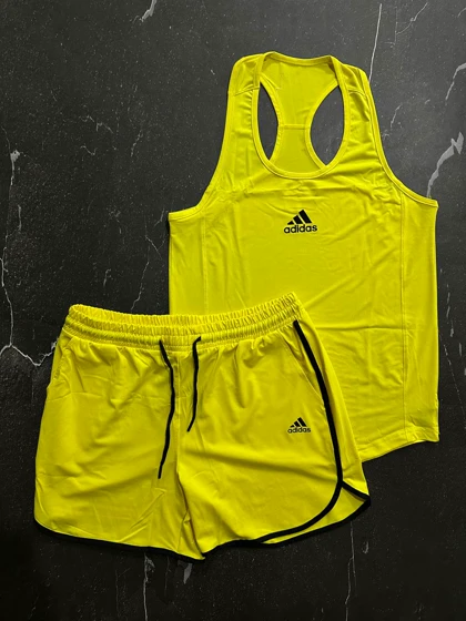 پکیج کد S1016 شامل رکابی + شلوارک با تم زرد