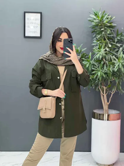 مانتو لینن دکمه فلزی جیب پاکتی