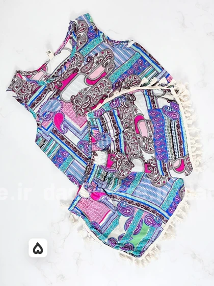 ست تاپ و شورتک نخی طرح سنتی