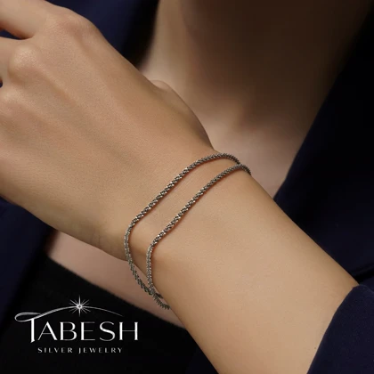 دستبند نقره خاویاری دو لاین کد 3119