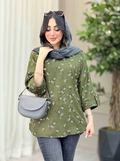 شومیز طرح گل آستین پاگن