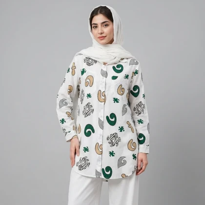 مانتو زنانه لینن طرح دار پازل کد 205