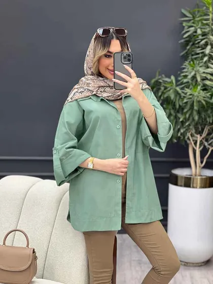 مانتو تک جیب جلو دکمه