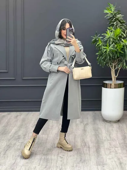 بارانی بلند ژیله دو دکمه