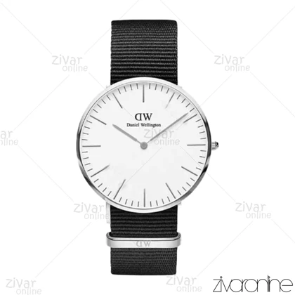 ساعت دنیل ولینگتون مردانه قاب سیلور صفحه سفید بند پارچه ای 103249