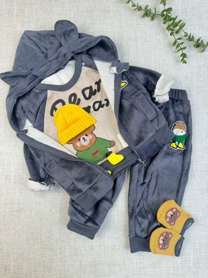 ست پاییزی مخملی تدی کلاهدار