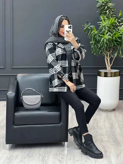 پالتو کلاه دار بغل دو دکمه