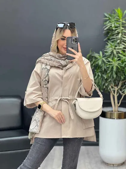 مانتو لینن دکمه مخفی دو جیب