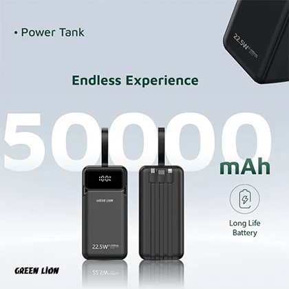 پاوربانک 50000 میلی آمپر گرین لاین مدل GREEN LION POWER TANK GL-PBT50 GNPWT50KPB