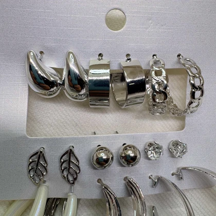 پک 9 عددی گوشواره استیل طرح «میکس ترند» | شامل حلقه‌ای، مرواریدی و میخی نگین‌دار