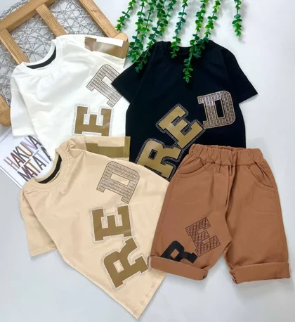 تیشرت شلوارک پسرانه نگین‌دار طرح Red