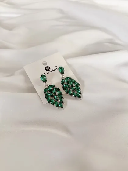 گوشواره مجلسی فول نگین طرح برگ