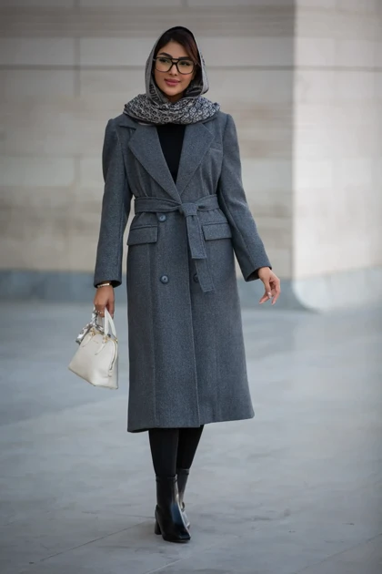 پالتو فوتر زنانه بلند یقه انگلیسی 4 دکمه