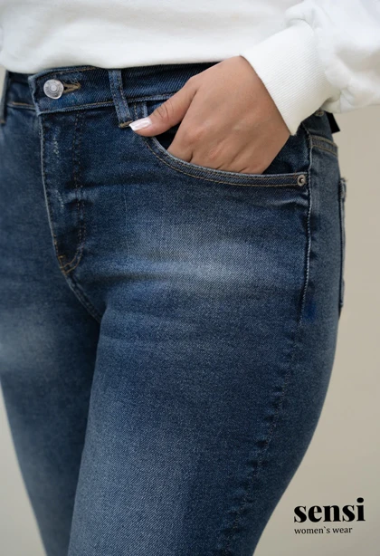 شلوار جین اسکینی ابی تیره کشی