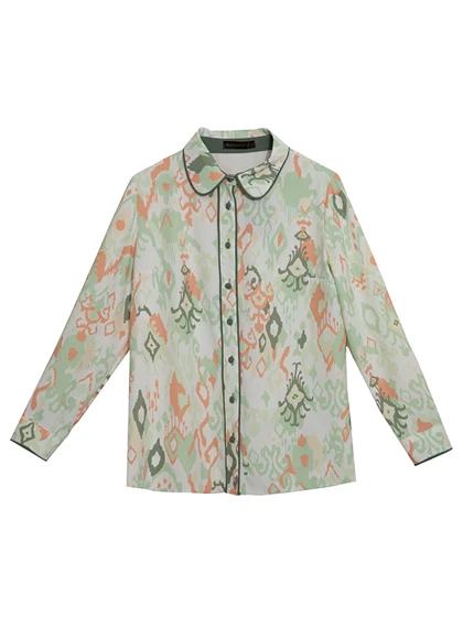 شومیز زنانه طرح دار کرپ الیزه یقه مردانه 30102