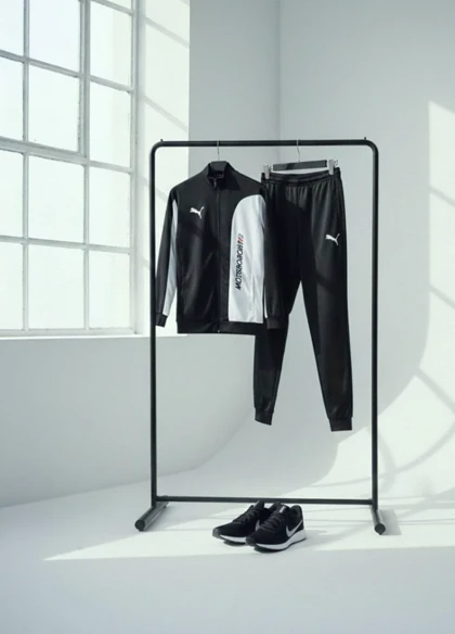 ست سویشرت شلوار مردانه مشکی مدل MotorSport+ کفش ورزشی مردانه Nike مدل Tigo زیره سفید