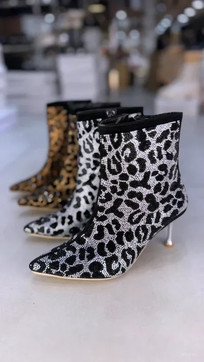 7007 - نیم بوت پلنگی نگینی 7007