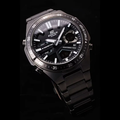 ساعت مچی مردانه کاسیو ادیفایس (Casio Edifice) مدل EFV-C110DC-1ADF (آنالوگ-دیجیتال, تمام مشکی, باتری 10 ساله)