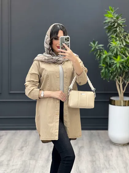 مانتو جین رنگی دو جیب