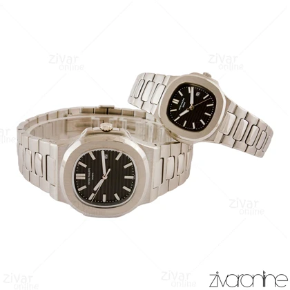 ست ساعت پتک فیلیپ ناتیلوس نقره ای صفحه مشکی 105398