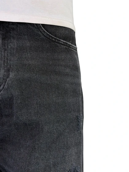 شلوار جین مردانه نیم بگ واید لگ رنگ ذغالی کد 00356