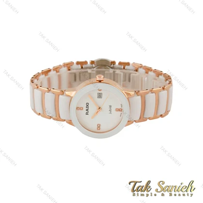 ساعت رادو زنانه سرامیکی دورنگ رزگلد سفید Rado-5018-L