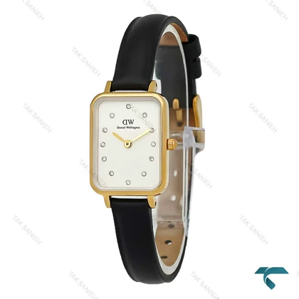 ساعت DW زنانه مستطیلی طلایی بندچرم صفحه سفید نگین‌دار DW-8026-L