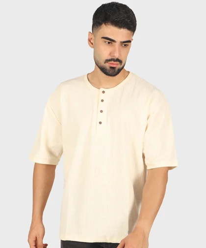 تیشرت نیم دکمه مردانه یقه گرد و لش 1769
