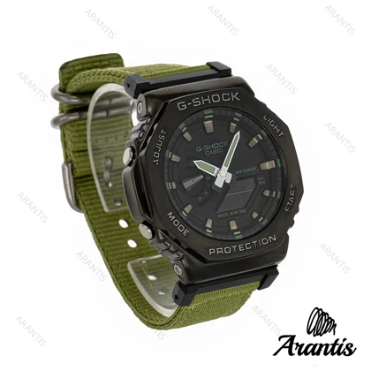 جی شاک مردانه GM-2100 مشکی بند برزنت سبز m-2237