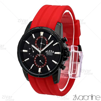 ساعت الکسا پریمیر A0102 مردانه سه موتوره بند رابر قرمز 106206