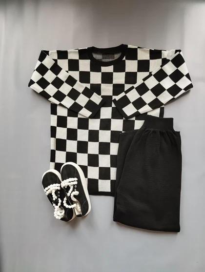 ست بلوز و شلوار بافت شطرنجی زنانه کد 4030122