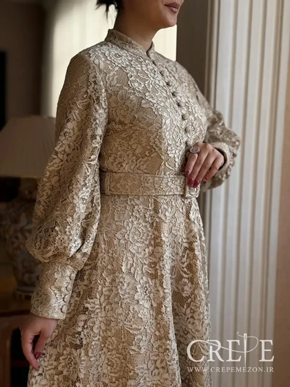 پیراهن گیپور کمربند دار