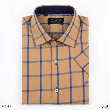 پیراهن آستین کوتاه چهارخانه خردلی XL کد 165021