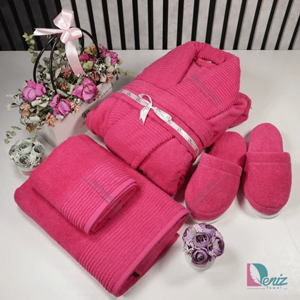 حوله ست یک نفره طرح روکو رنگ سرخابی