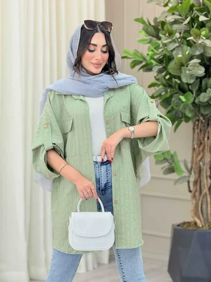 مانتو پانچ آستین پاگن جیب پاکتی