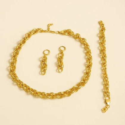 سرویس کامل زیورآلات زنانه طلایی (گردنبند، دستبند و گوشواره)