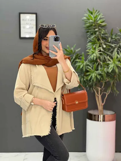 مانتو کتان یقه آمریکایی