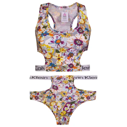 ست نیم‌تنه و شورت گل بزرگ بدون پد 109158 سایز XL مناسب 40,42