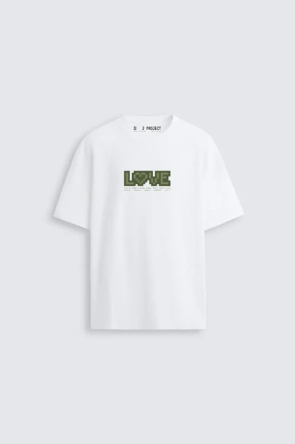 تیشرت رگولار J PROJECT طرح LOVE سفید