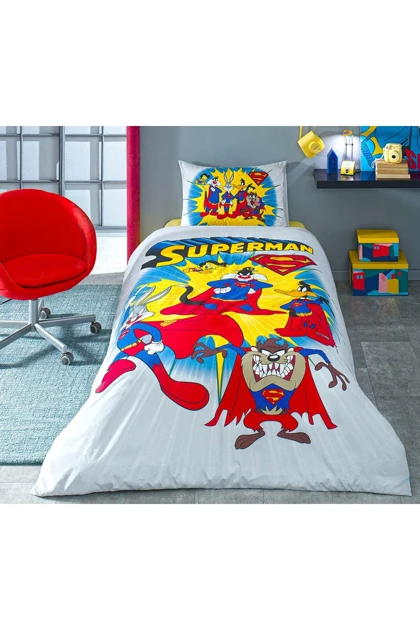 سرویس روتختی یک نفره Özdilek مدل Looney Tunes Superman پنبه - زرد