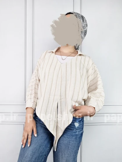 شومیز جلوبسته راه راه لمه دار جلو گره‌ای